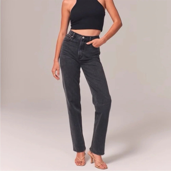 Abercrombie 90s Straight Ultra High Rise Jeans Women’s Washed Black 26 Short - Picture 1 of 13